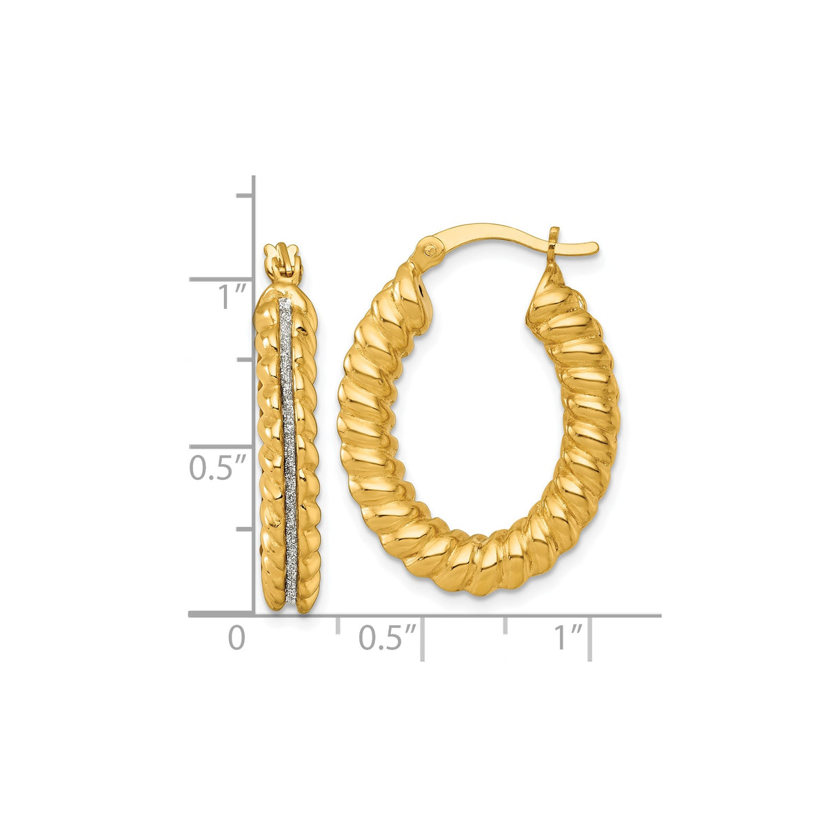 Sterling Silver Gold Plated Twisted Hoop Earrings with Textured Rope Design and Glitter Accent