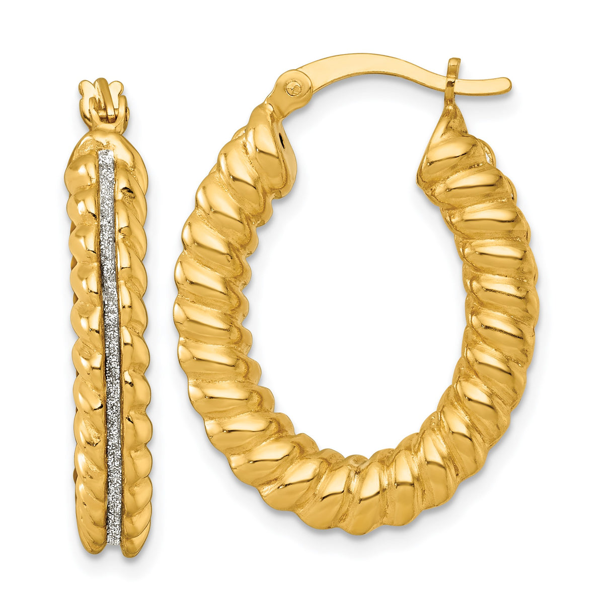 Sterling Silver Gold Plated Twisted Hoop Earrings with Textured Rope Design and Glitter Accent