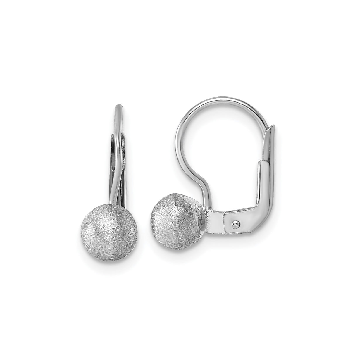 Sterling Silver Leverback Earrings with Round Bead, Brushed Matte Finish, Lightweight Drop Style