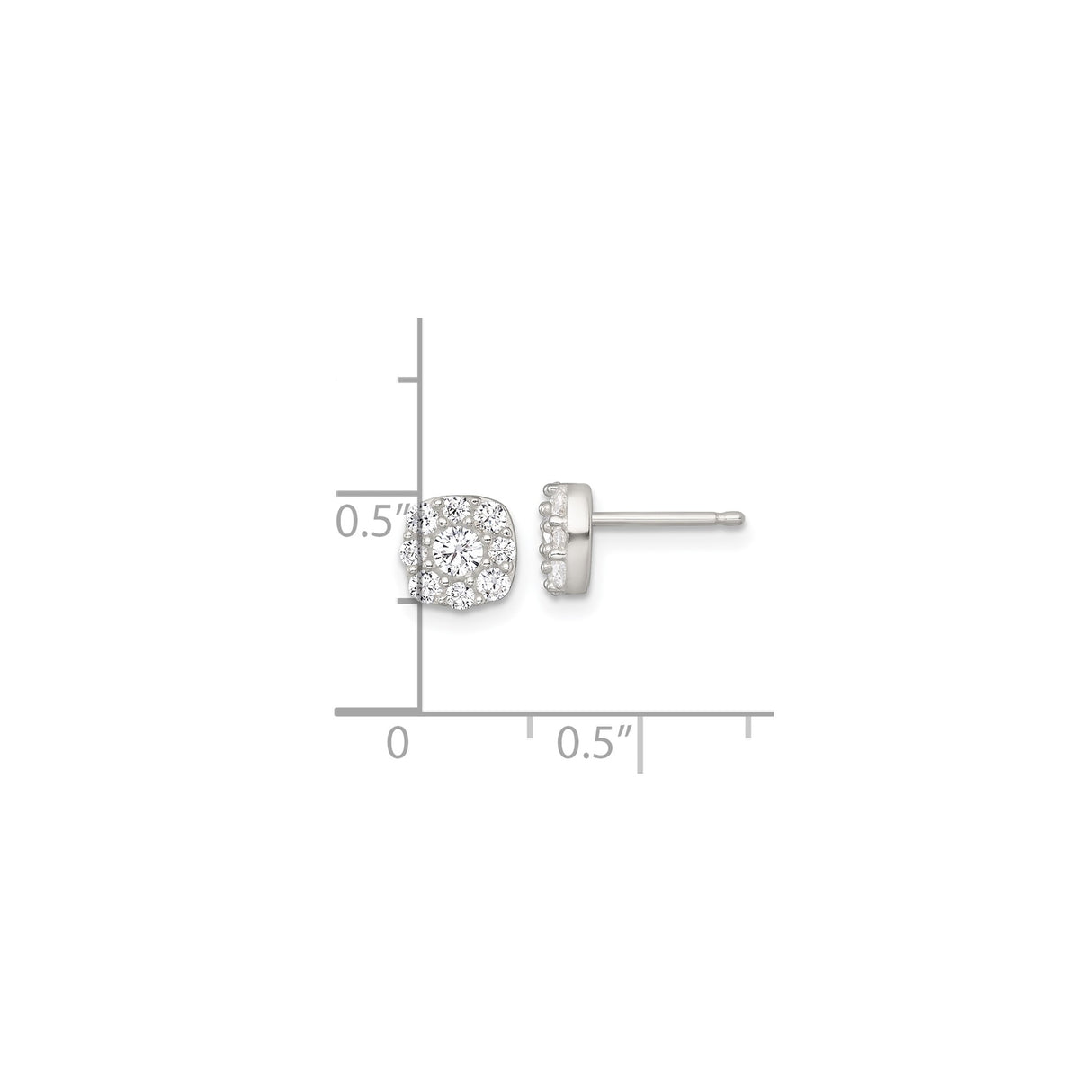 Sterling Silver Stud Earrings with Round Cut Cubic Zirconia in Cushion Halo Setting