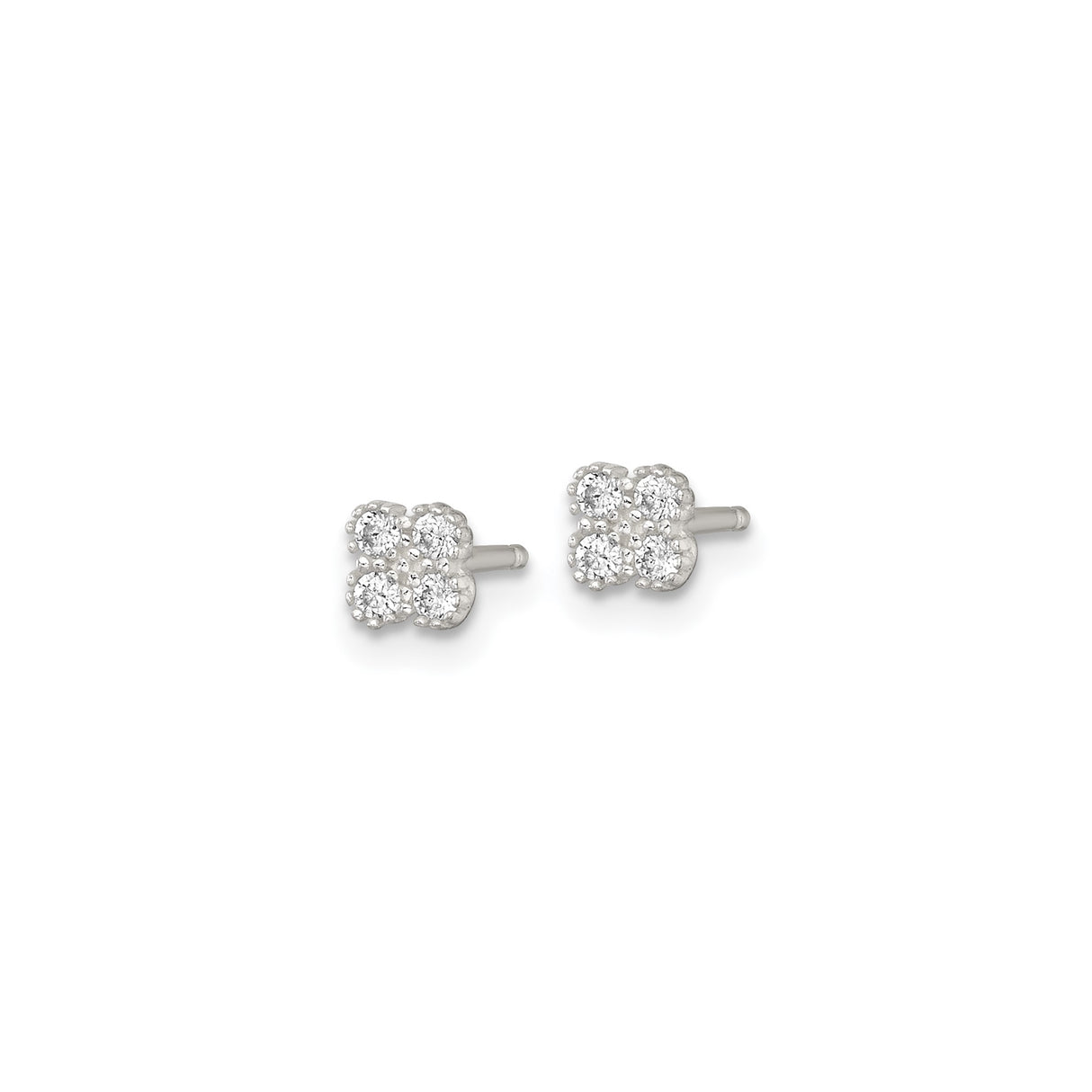 Sterling Silver Stud Earrings with Four Round Cut Cubic Zirconia in Floral Design