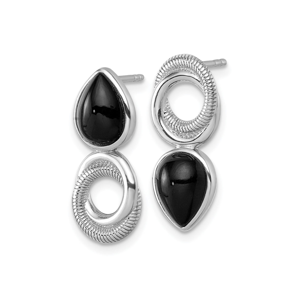 Sterling Silver Drop Earrings with Black Agate, Teardrop and Circle Minimalist Design