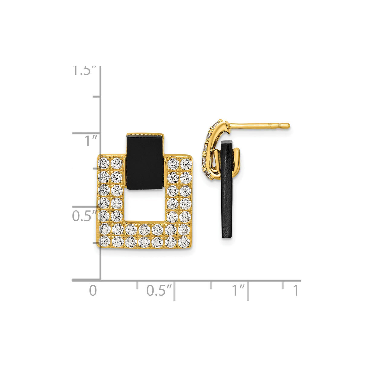 Sterling Silver Drop Earrings with Cubic Zirconia and Black Enamel, Geometric Design for Women