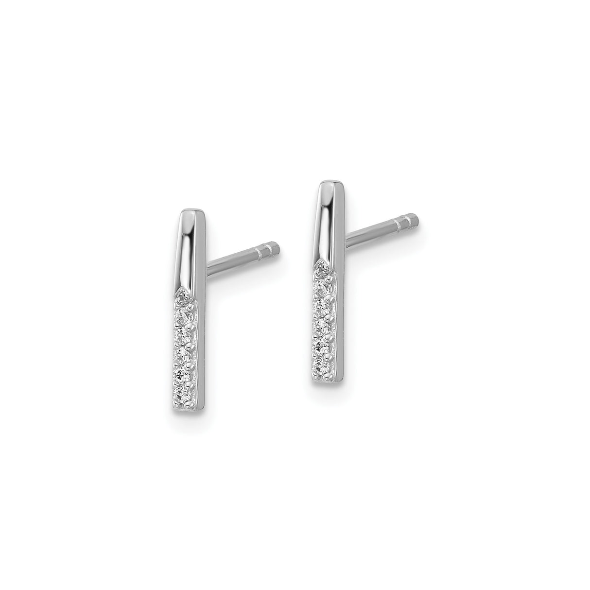 Sterling Silver Bar Stud Earrings with Cubic Zirconia, Minimalist Vertical Design