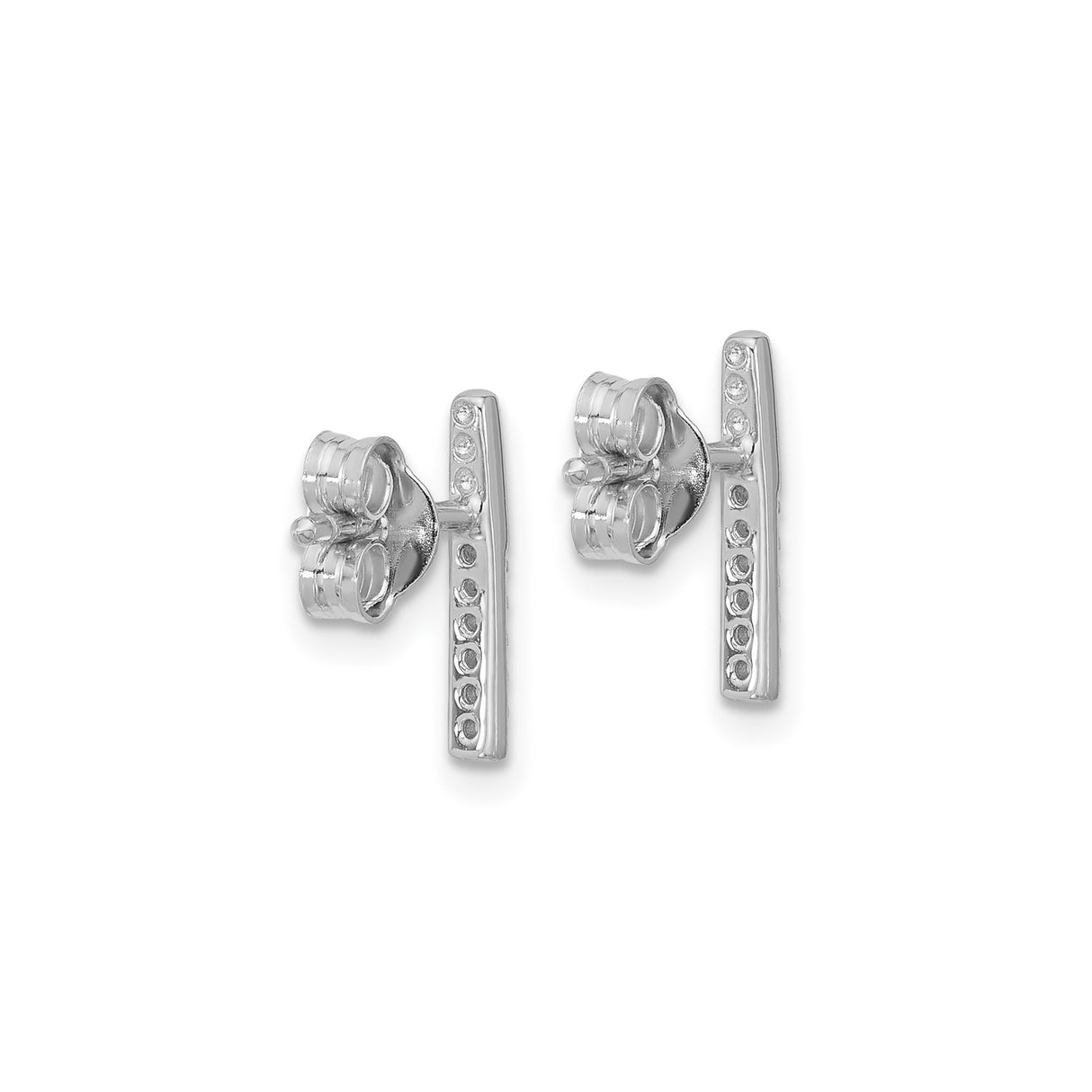 Sterling Silver Bar Stud Earrings with Cubic Zirconia, Minimalist Vertical Design