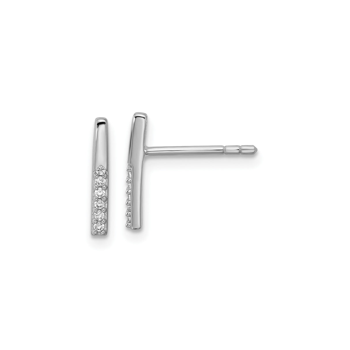 Sterling Silver Bar Stud Earrings with Cubic Zirconia, Minimalist Vertical Design