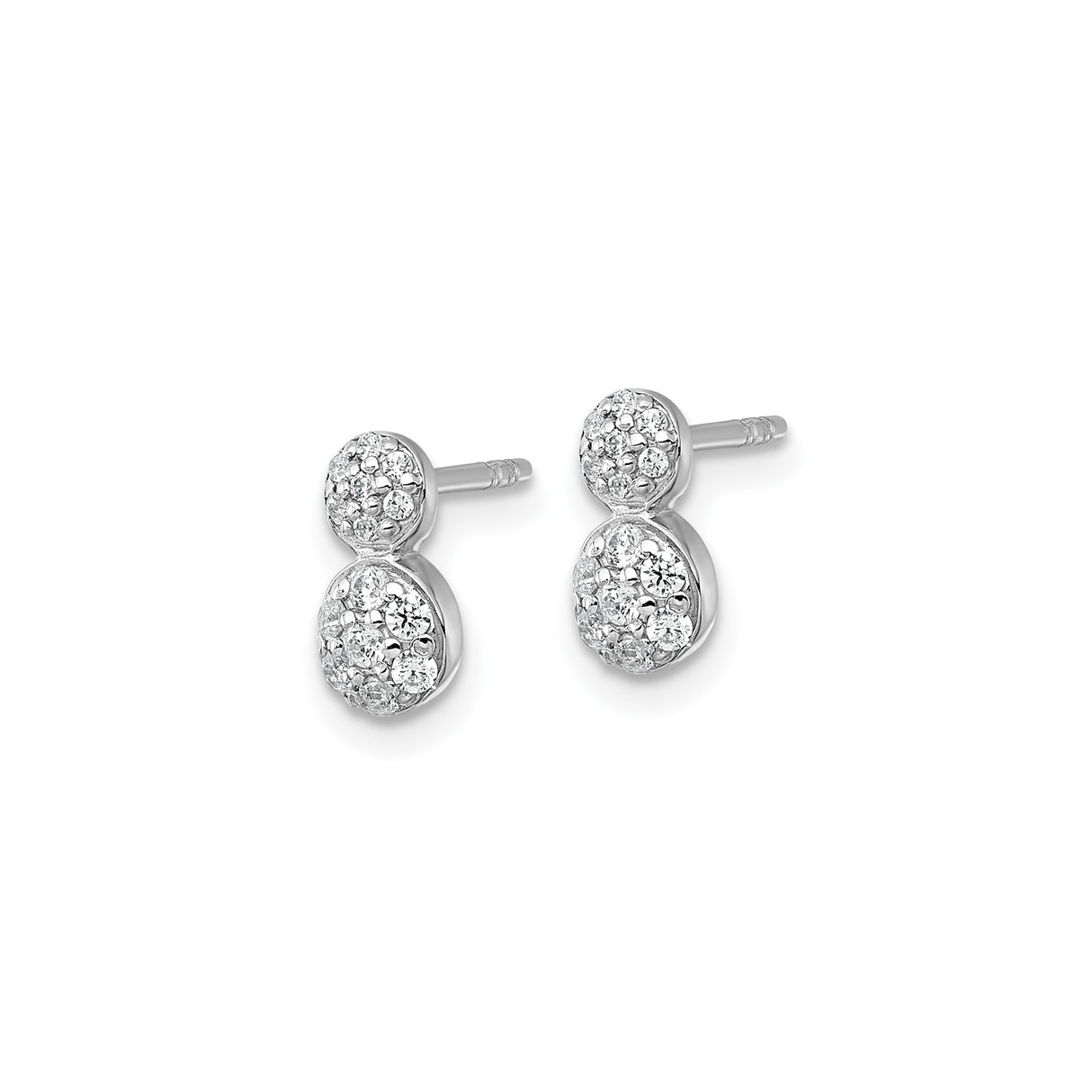 Sterling Silver Double Circle Stud Earrings with Cubic Zirconia, Interlocking Design
