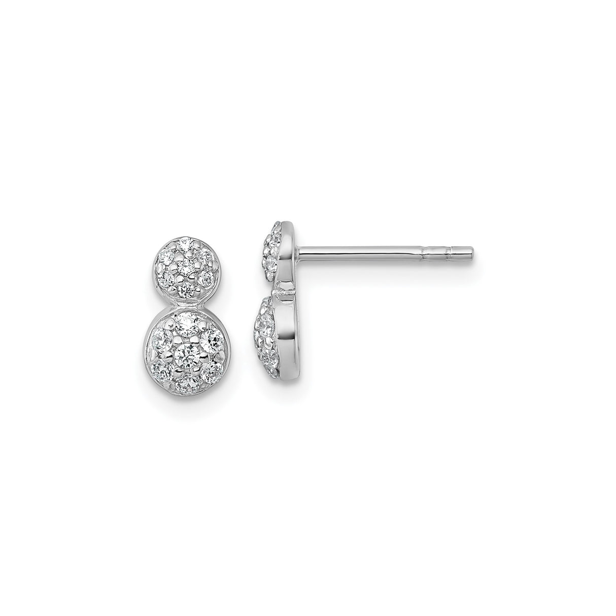 Sterling Silver Double Circle Stud Earrings with Cubic Zirconia, Interlocking Design