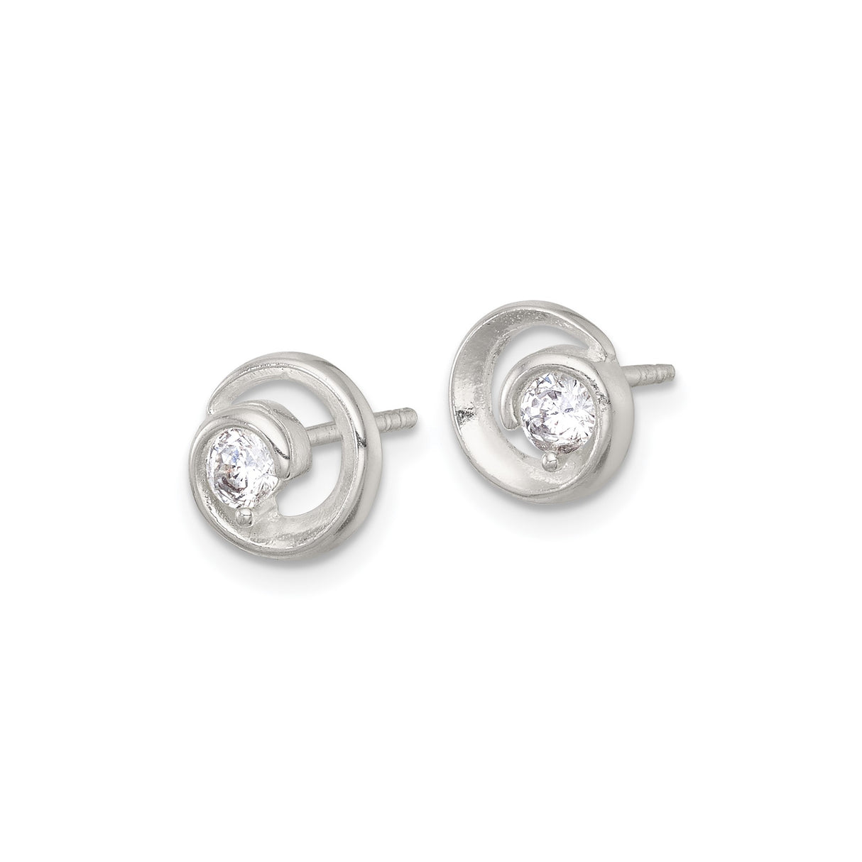 Sterling Silver Stud Earrings with Cubic Zirconia, Modern Swirl Spiral Design for Women
