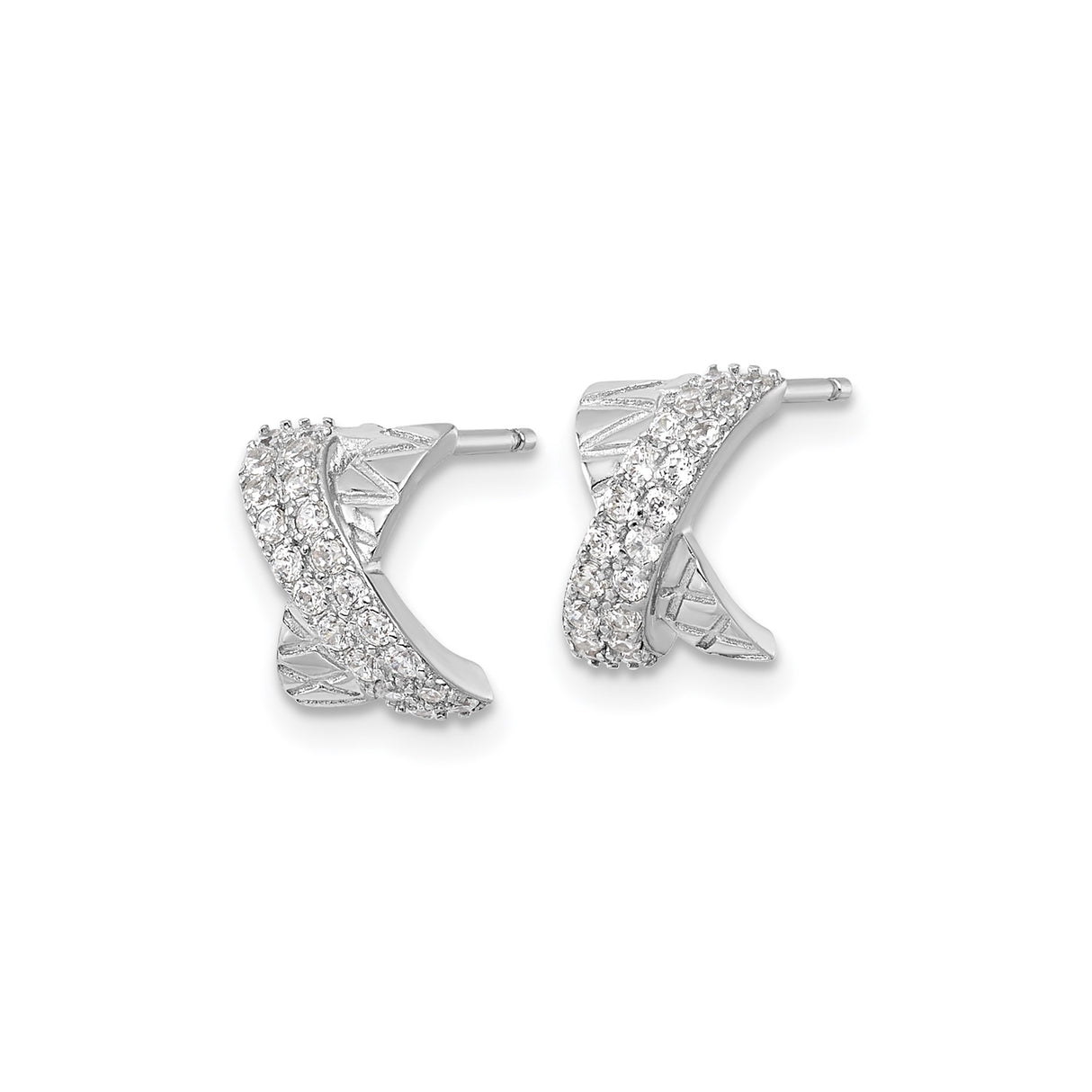 Sterling Silver X Shaped Earrings with Cubic Zirconia, Textured Crisscross Studs for Women
