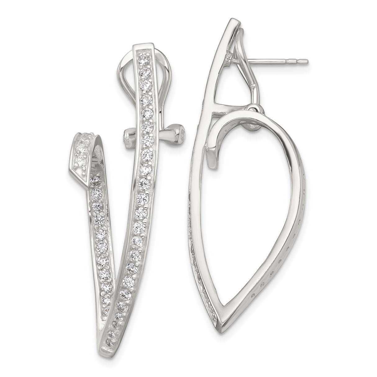 Sterling Silver Dangle Earrings with Cubic Zirconia, Open Teardrop Twist Design, Modern Drop Style