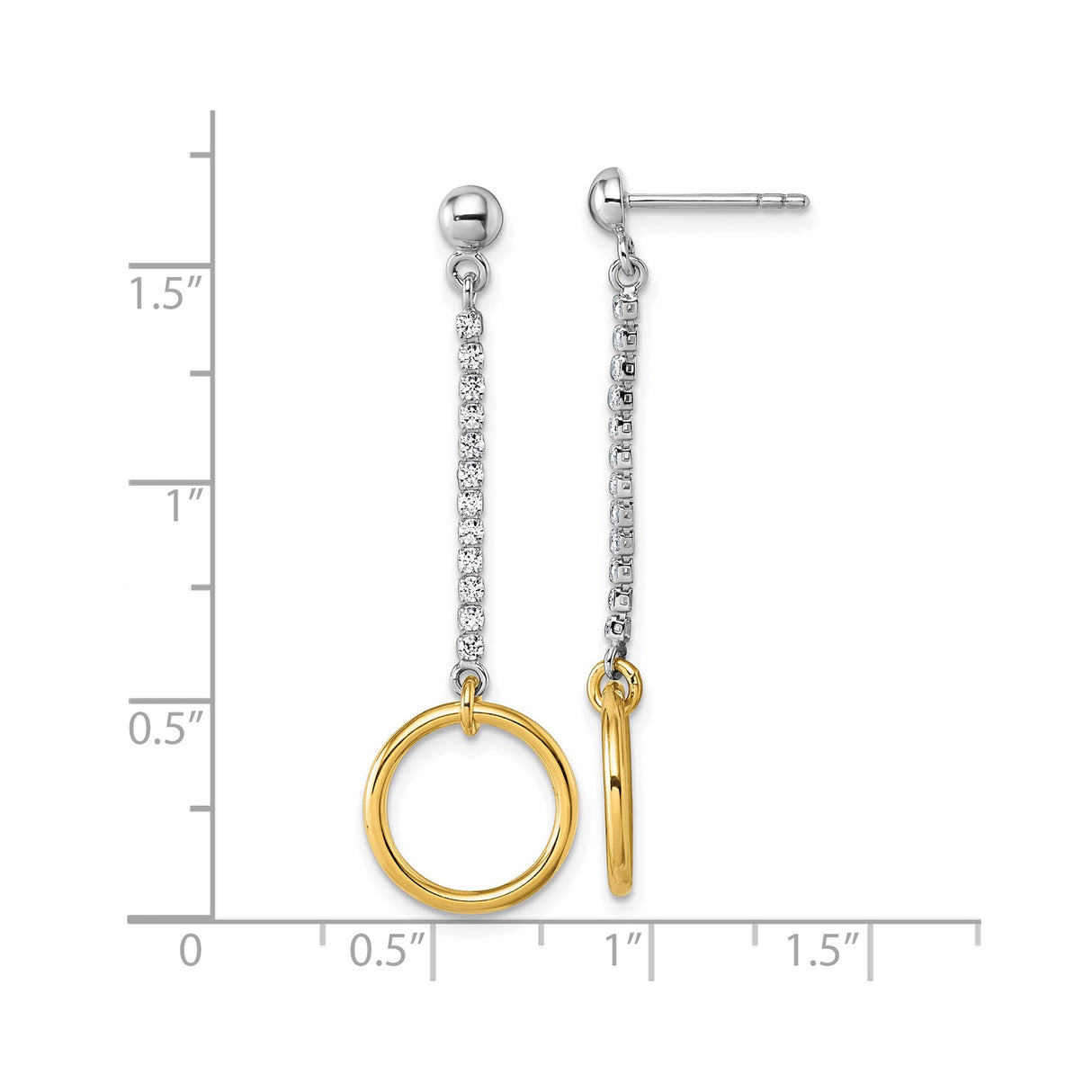Sterling Silver Drop Earrings with Cubic Zirconia and Gold-Tone Open Circle Charm