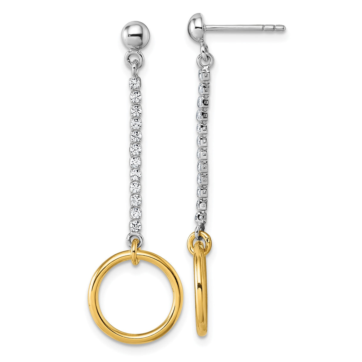 Sterling Silver Drop Earrings with Cubic Zirconia and Gold-Tone Open Circle Charm