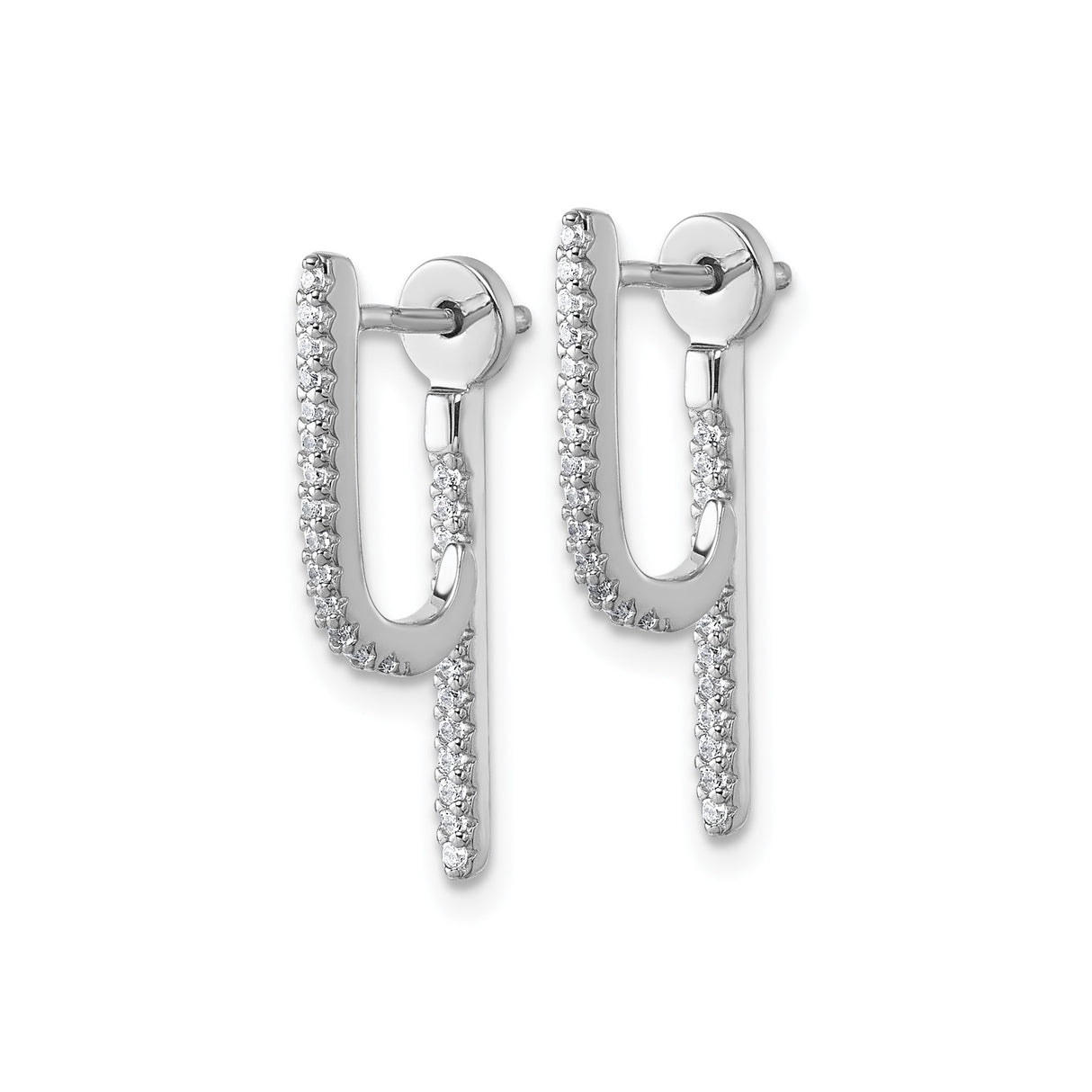 Sterling Silver Linear Drop Earrings with Pavé Cubic Zirconia, Modern Minimalist Dangle Design