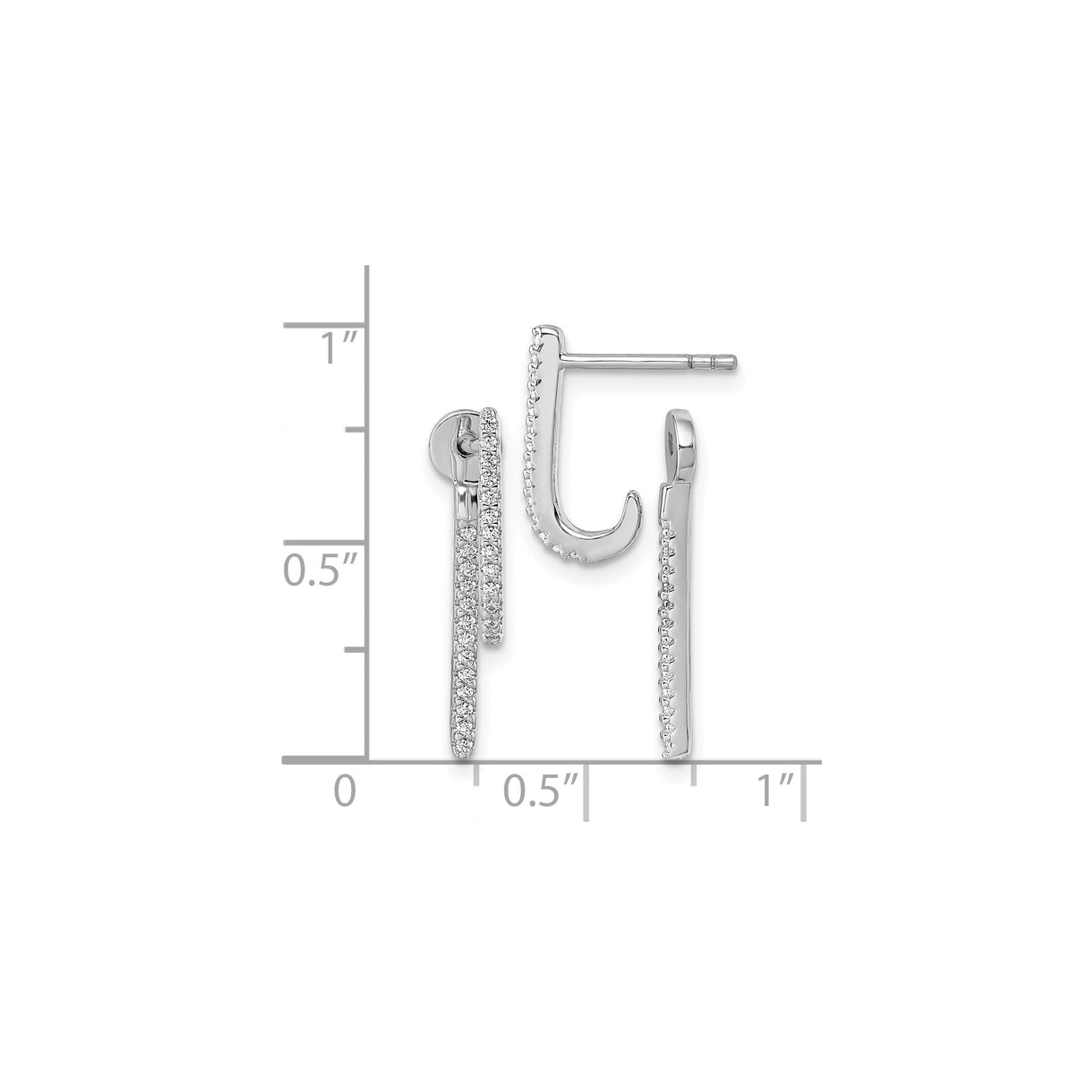 Sterling Silver Linear Drop Earrings with Pavé Cubic Zirconia, Modern Minimalist Dangle Design