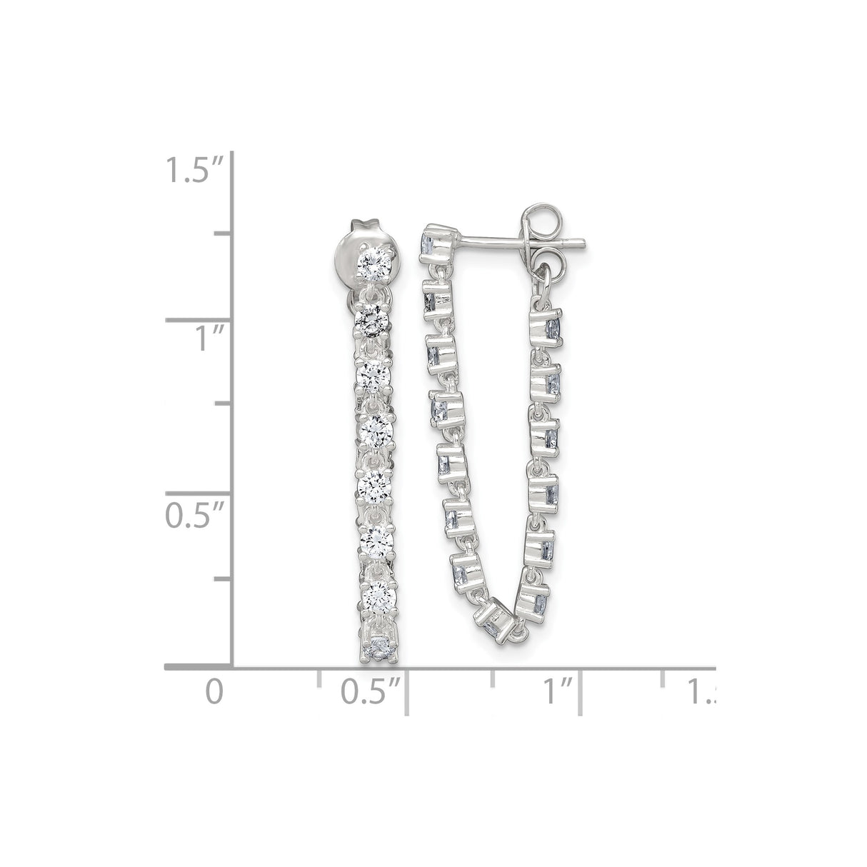 Sterling Silver Drop Earrings with Cubic Zirconia, Linear Tennis Style Design for Women