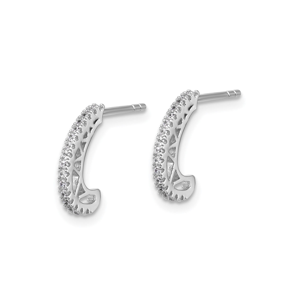 Sterling Silver Half Hoop Earrings with Cubic Zirconia and Filigree Detail