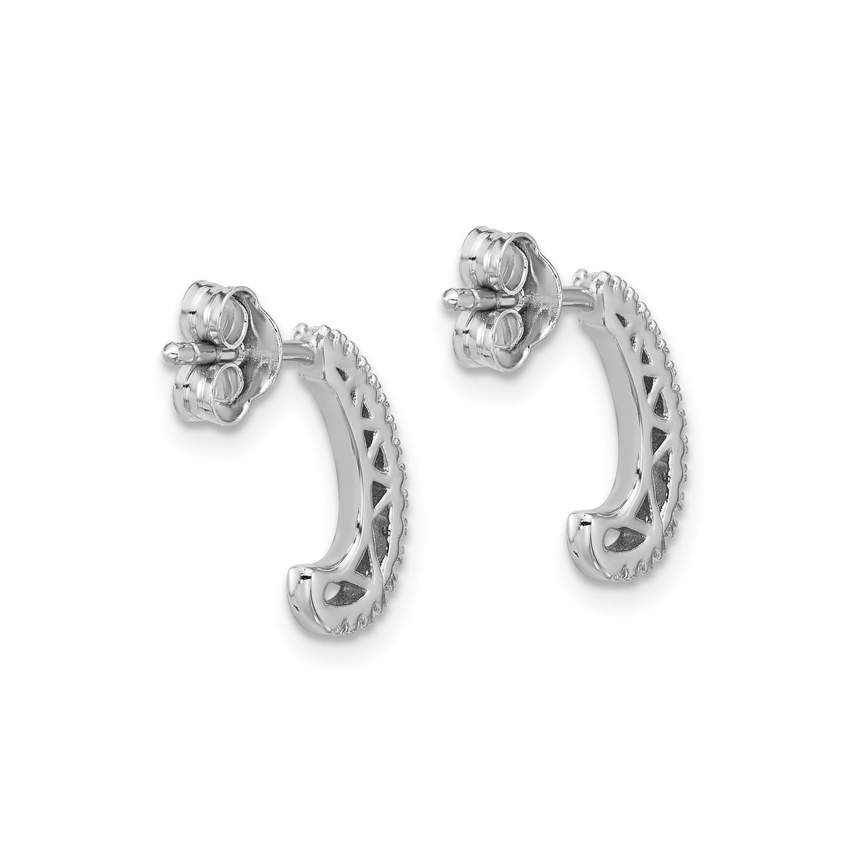 Sterling Silver Half Hoop Earrings with Cubic Zirconia and Filigree Detail