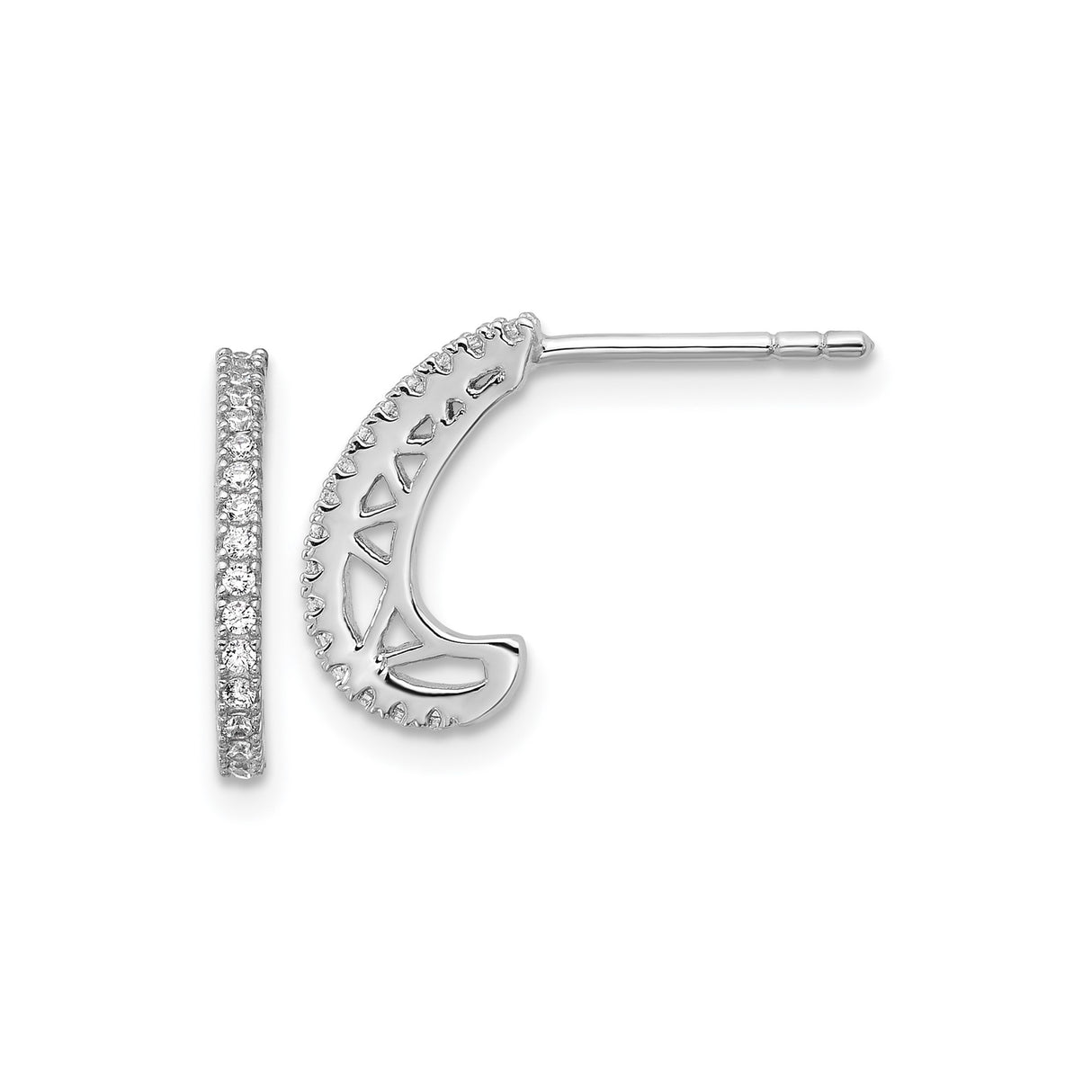 Sterling Silver Half Hoop Earrings with Cubic Zirconia and Filigree Detail