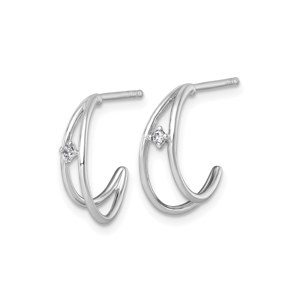 Sterling Silver Hoop Earrings with Cubic Zirconia, Modern Open Minimalist Design for Women