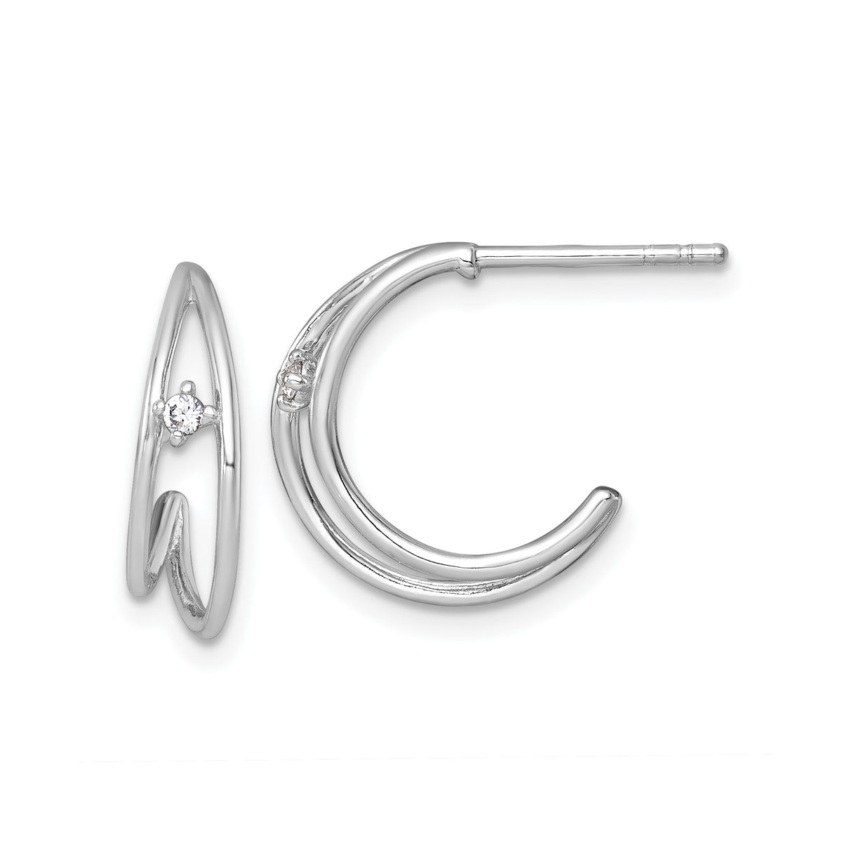 Sterling Silver Hoop Earrings with Cubic Zirconia, Modern Open Minimalist Design for Women