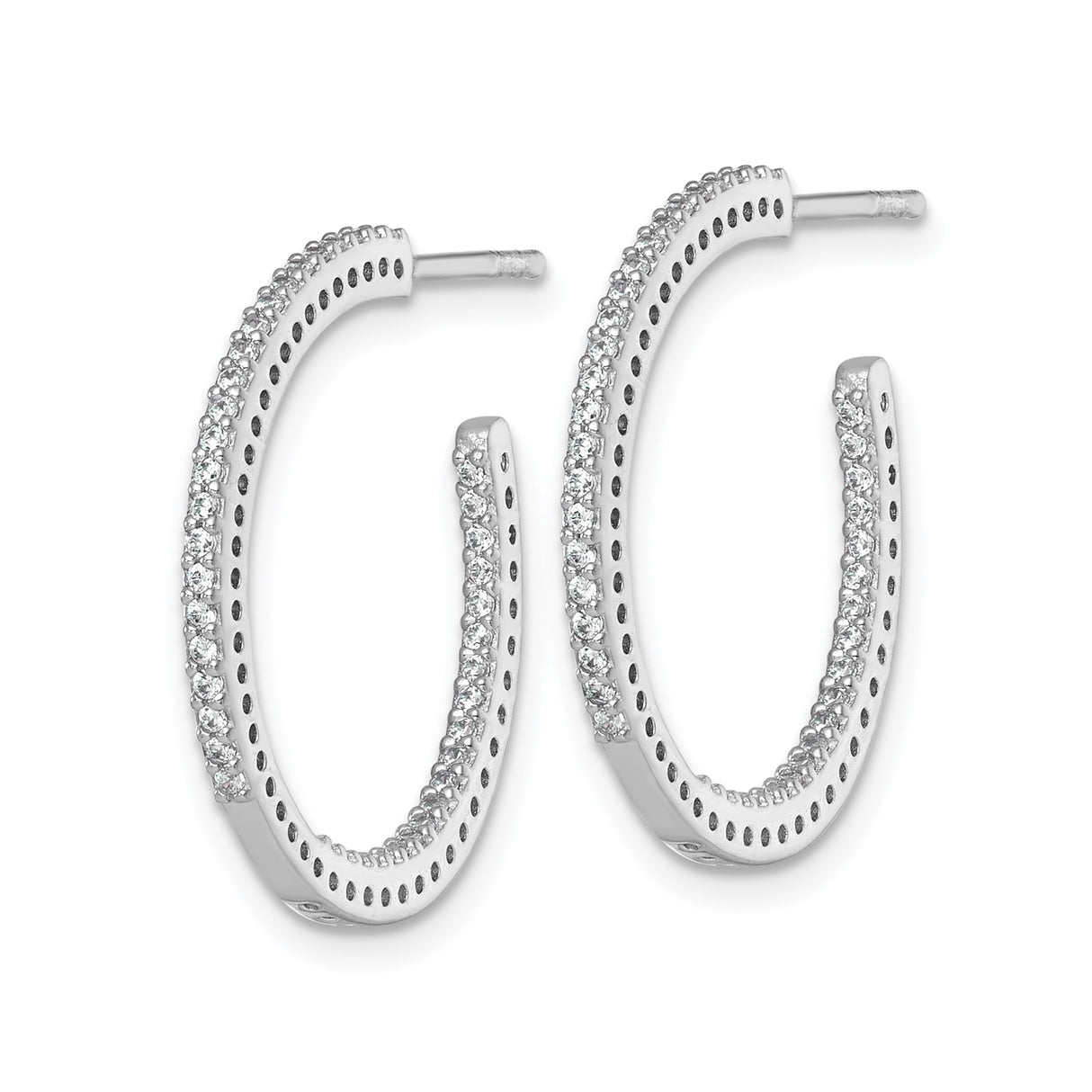 Sterling Silver Hoop Earrings with Cubic Zirconia Row, Polished Open Circle Design