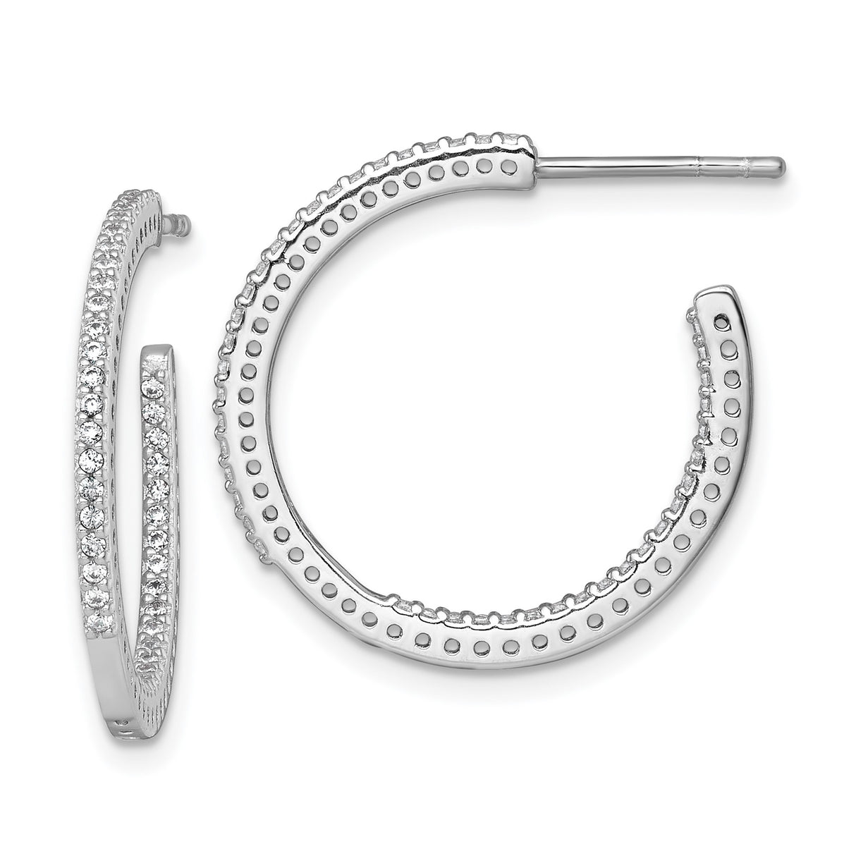 Sterling Silver Hoop Earrings with Cubic Zirconia Row, Polished Open Circle Design