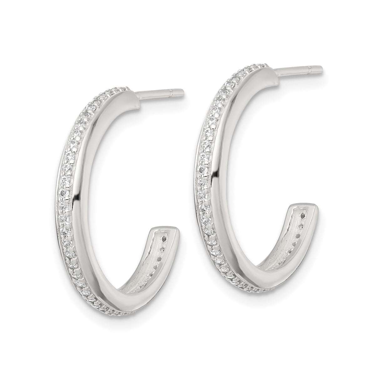 Sterling Silver Hoop Earrings with Cubic Zirconia Accents, Minimalist Mid-Size Design for Women