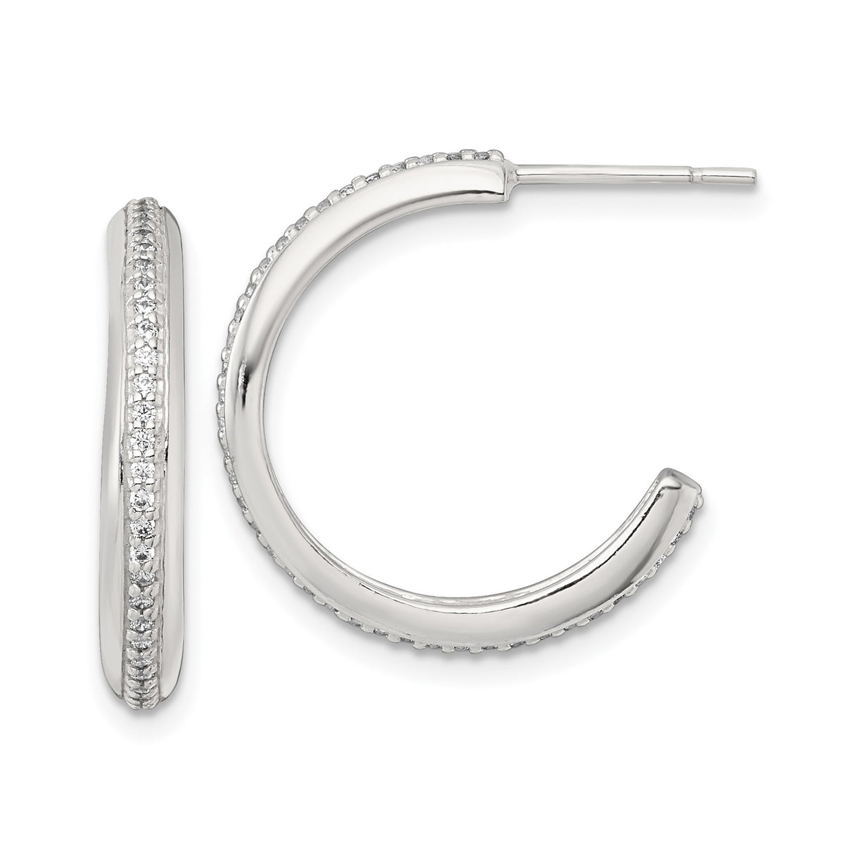 Sterling Silver Hoop Earrings with Cubic Zirconia Accents, Minimalist Mid-Size Design for Women