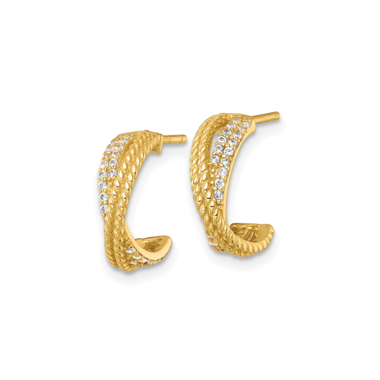 Sterling Silver Twisted Rope Hoop Earrings with Cubic Zirconia, Crossover Style for Women