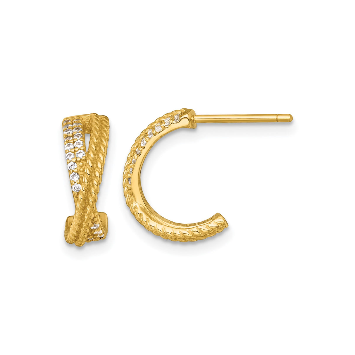 Sterling Silver Twisted Rope Hoop Earrings with Cubic Zirconia, Crossover Style for Women