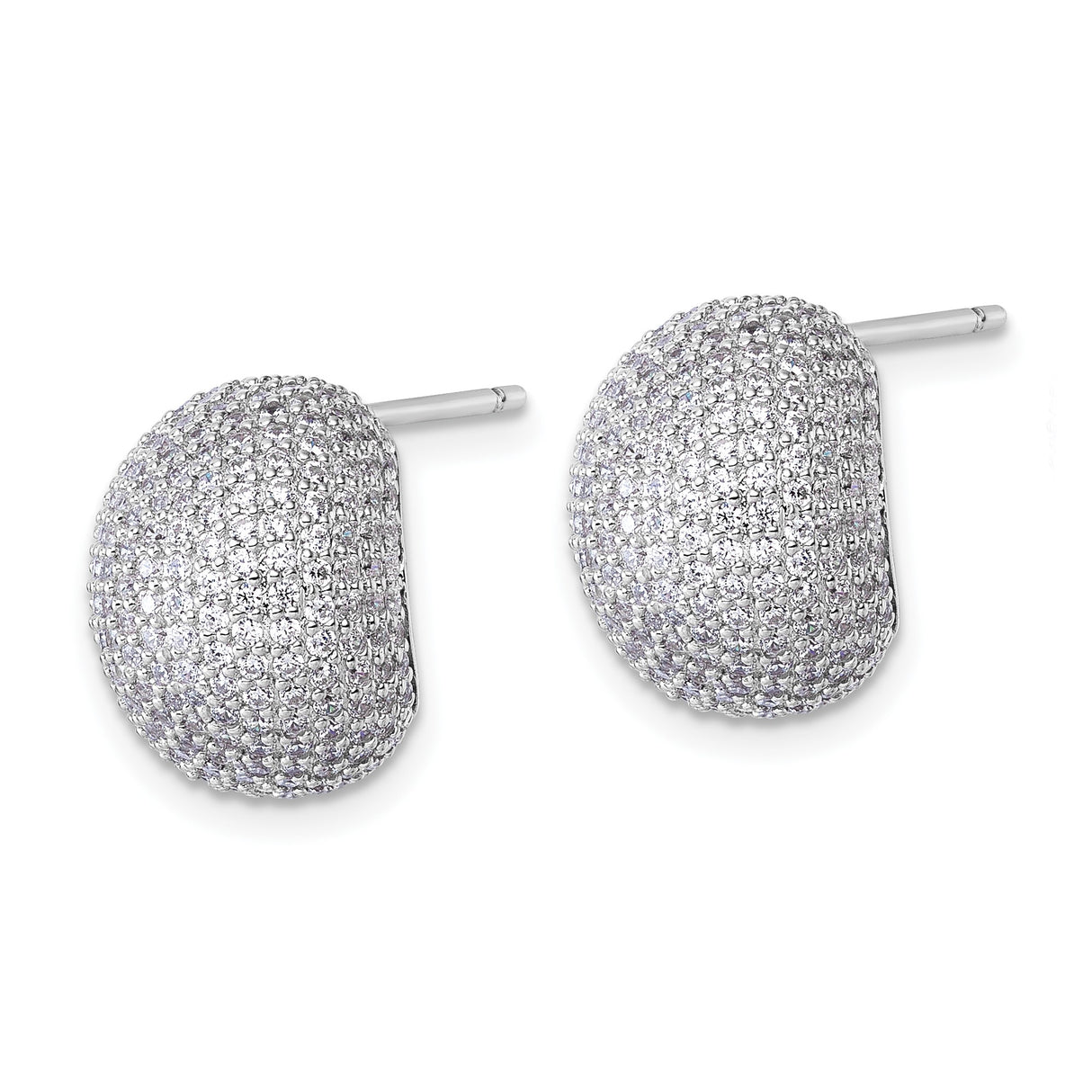 Sterling Silver Half Hoop Earrings with Cubic Zirconia, Domed Stud Pavé Design for Women