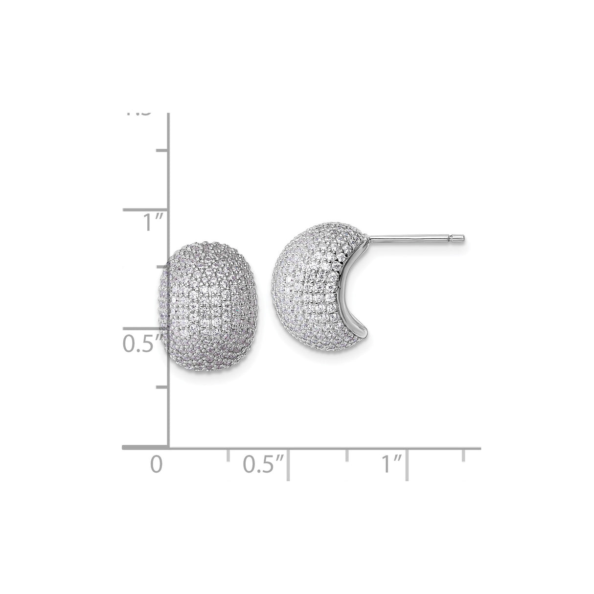 Sterling Silver Half Hoop Earrings with Cubic Zirconia, Domed Stud Pavé Design for Women