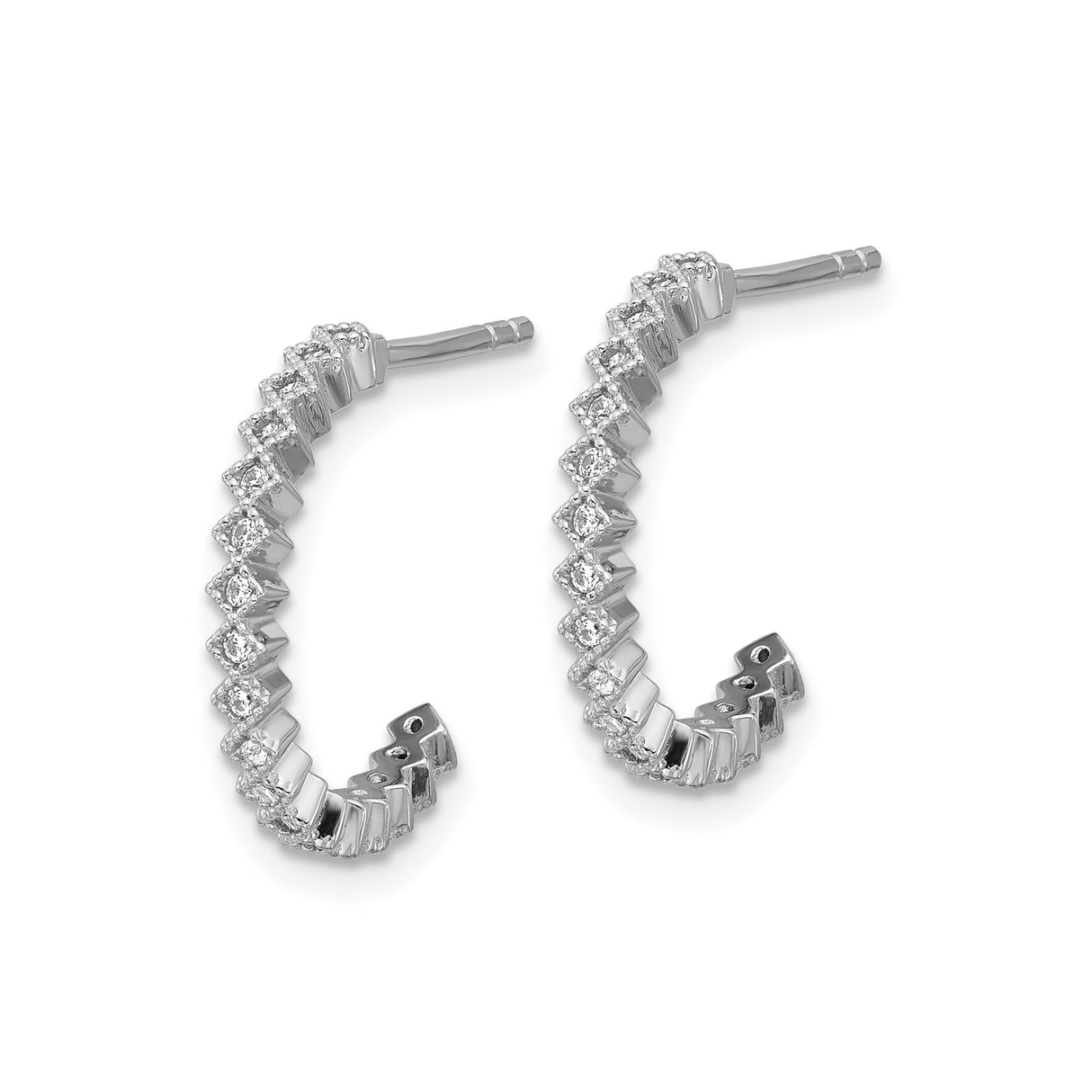 Sterling Silver Hoop Earrings with Cubic Zirconia, Round and Baguette, Modern J Style