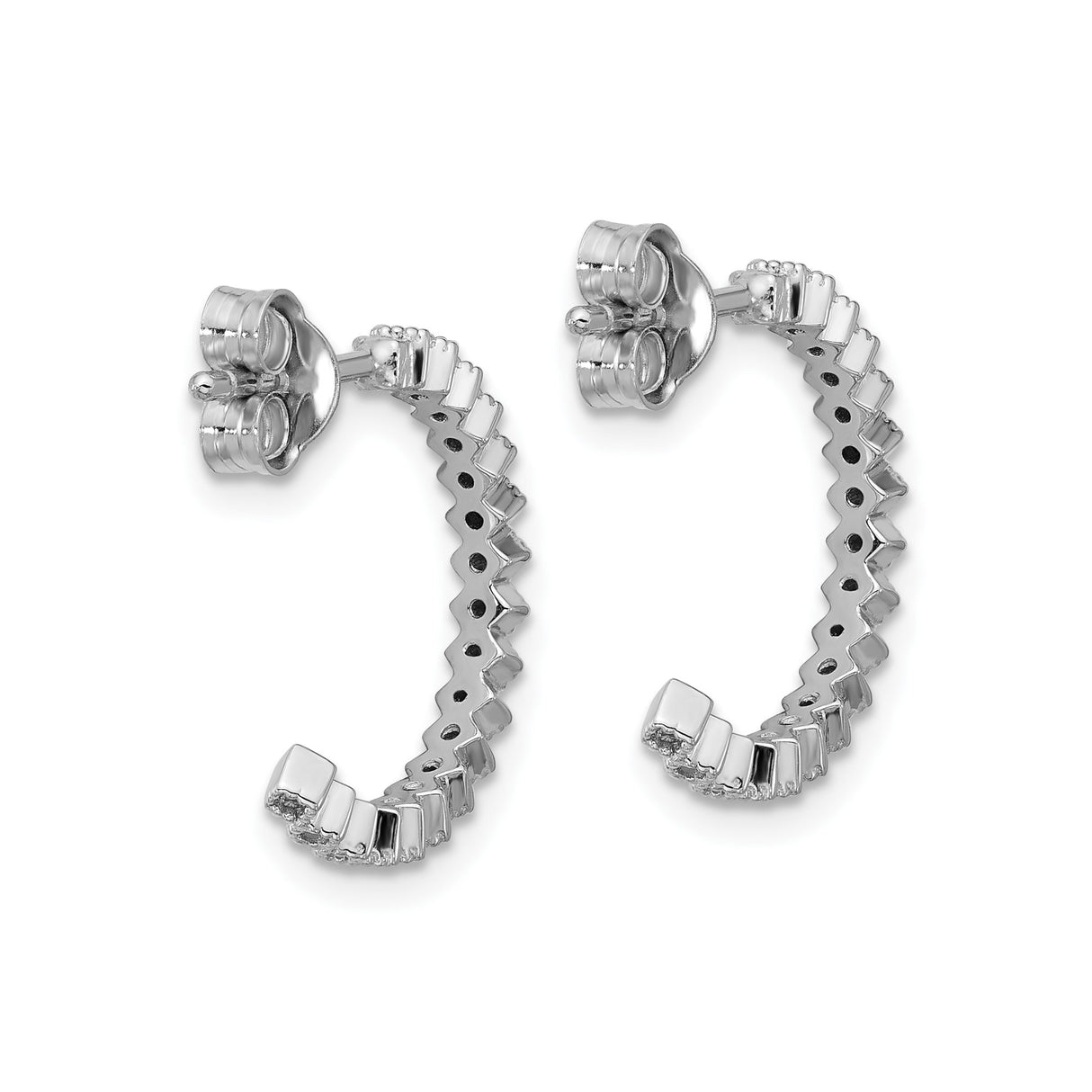 Sterling Silver Hoop Earrings with Cubic Zirconia, Round and Baguette, Modern J Style