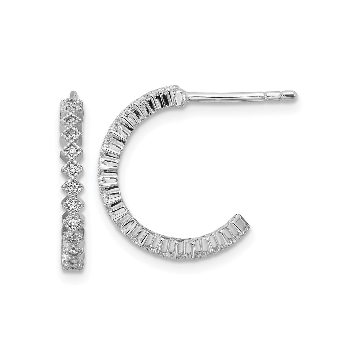 Sterling Silver Hoop Earrings with Cubic Zirconia, Round and Baguette, Modern J Style