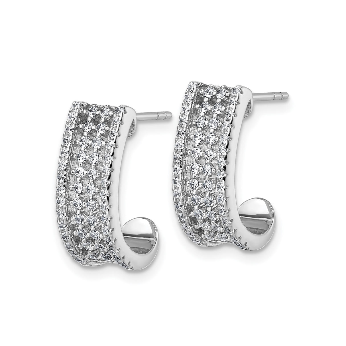 Sterling Silver Hoop Earrings with Cubic Zirconia, Wide Band Openwork Design