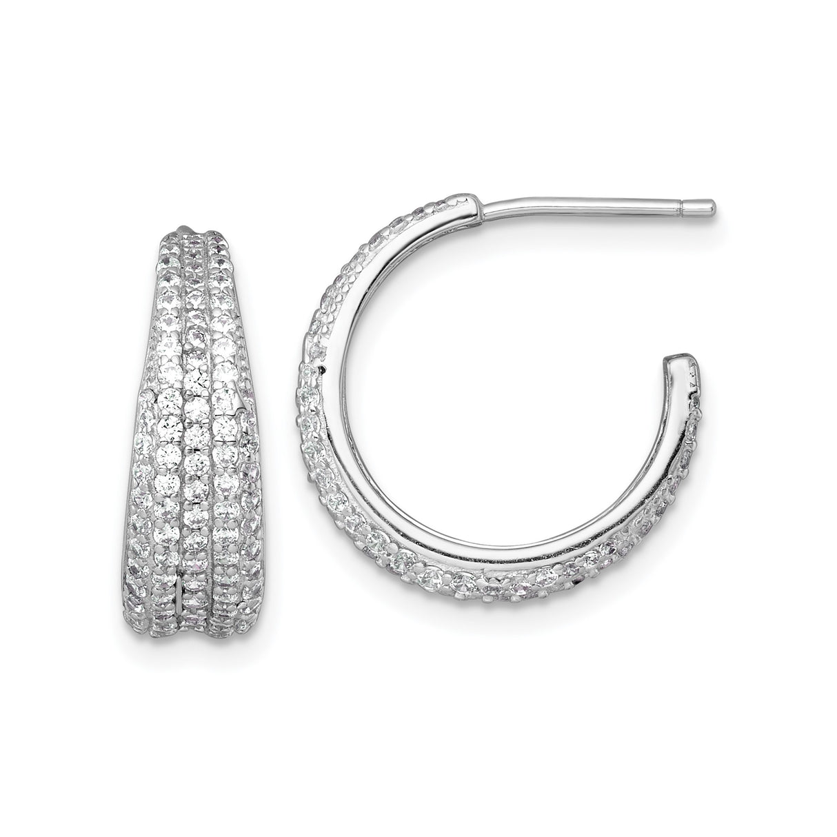 Sterling Silver Hoop Earrings with Multiple Row Pavé Cubic Zirconia, Rhodium Plated Finish