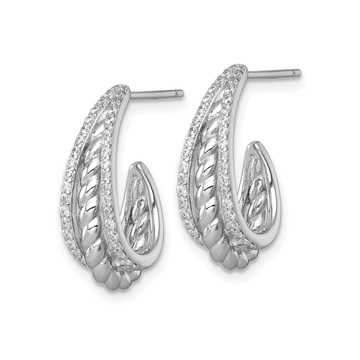 Sterling Silver Twisted Rope Hoop Earrings with Cubic Zirconia Accents