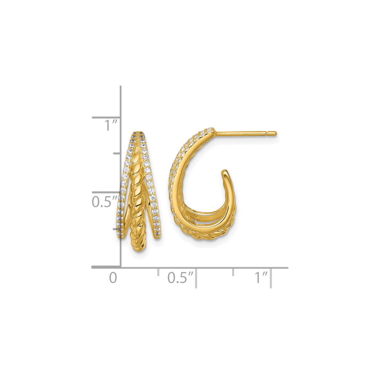 Sterling Silver Hoop Earrings with Cubic Zirconia, Triple Row Twisted Rope Design