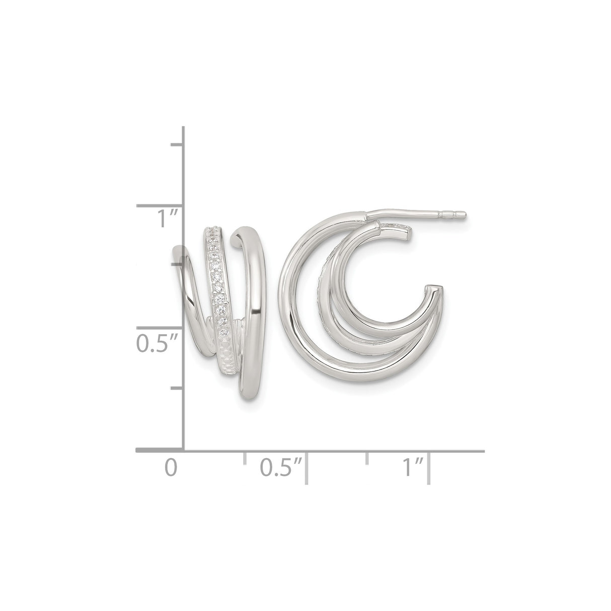 Sterling Silver Triple Hoop Earrings with Cubic Zirconia Accents, Modern Layered Design