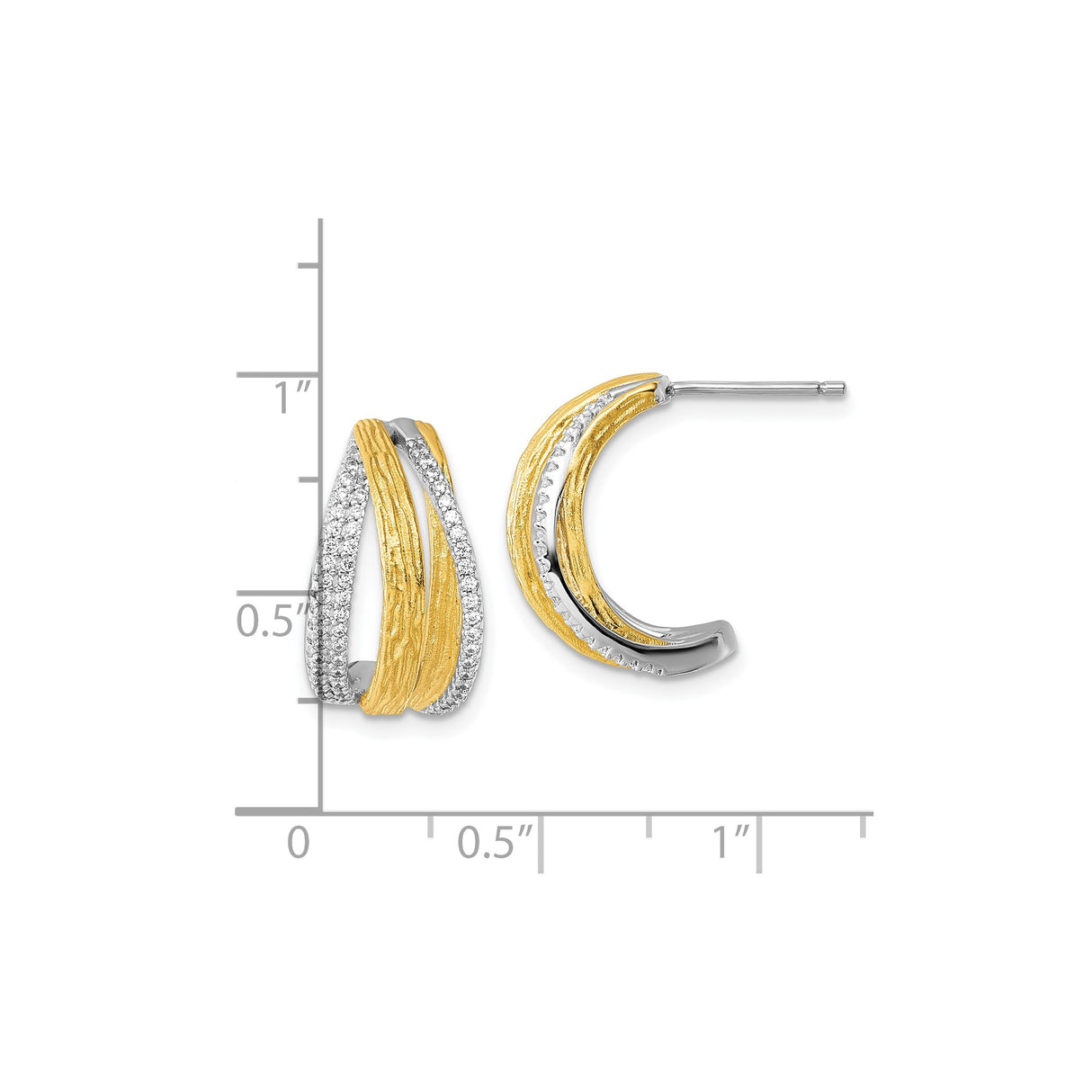 Sterling Silver Crossover Hoop Earrings with Cubic Zirconia and Brushed Texture Design