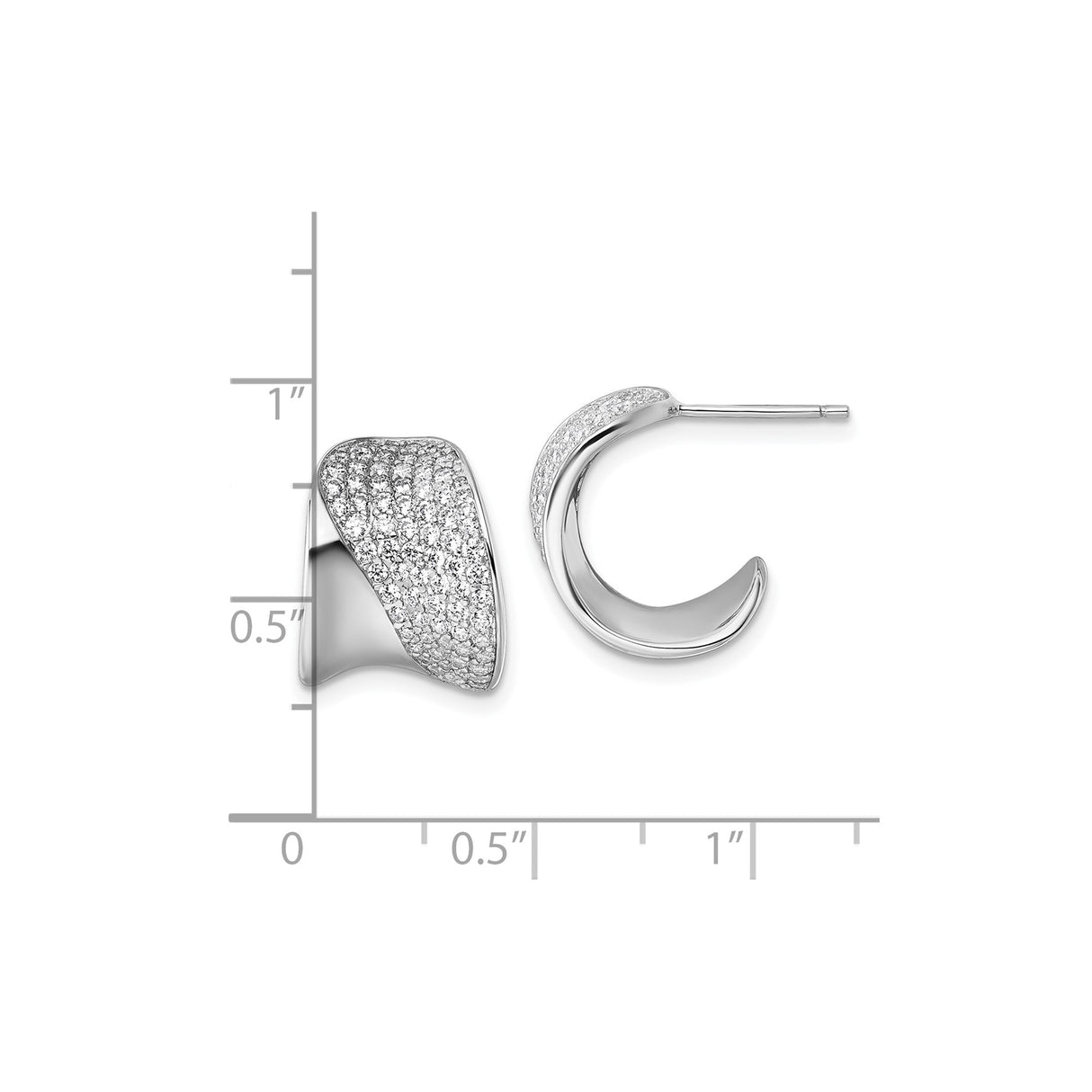 Sterling Silver Hoop Earrings with Cubic Zirconia and Wave Design, Modern J Hoop Style