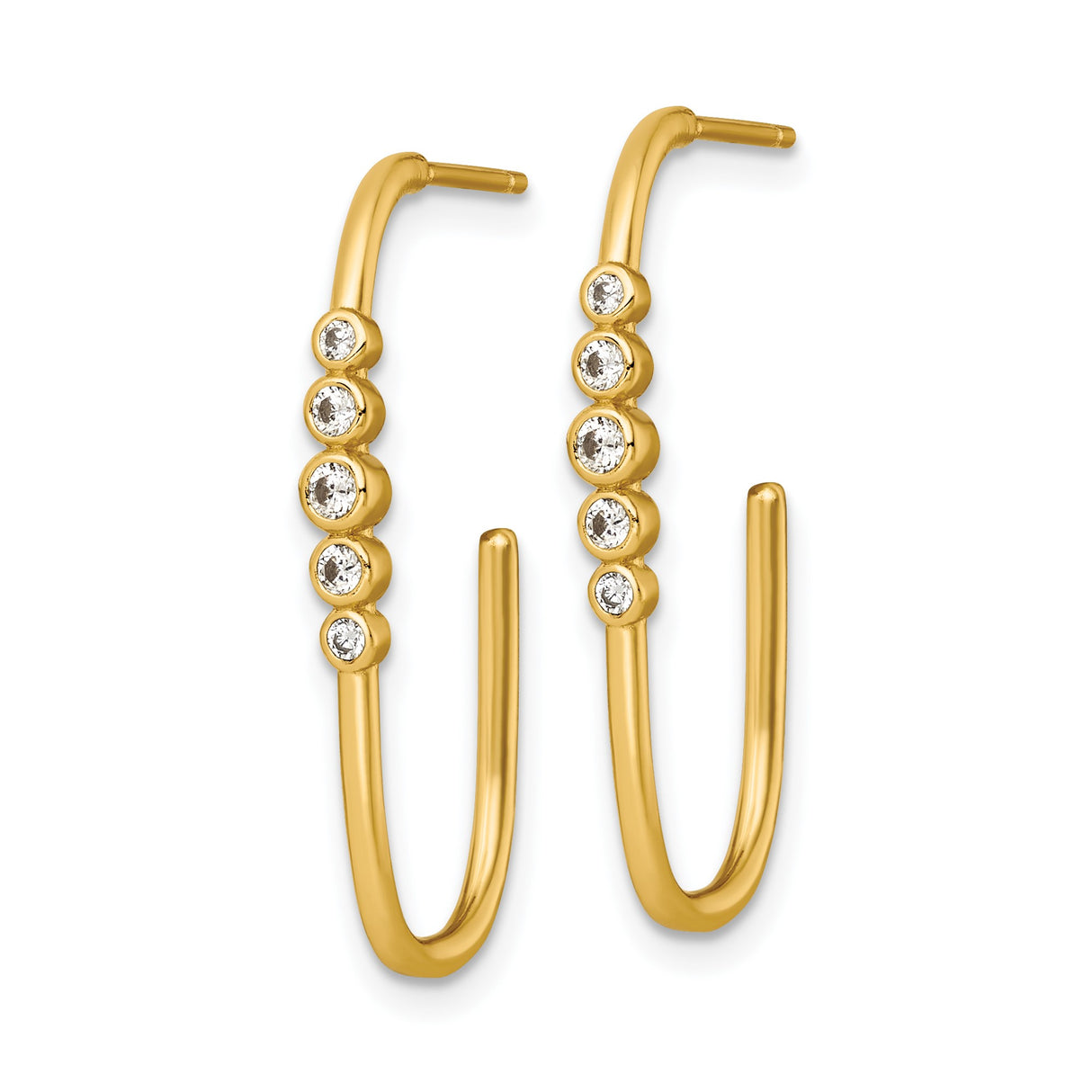 Sterling Silver Hoop Earrings with Bezel Set Cubic Zirconia, Gold Plated Minimalist Design