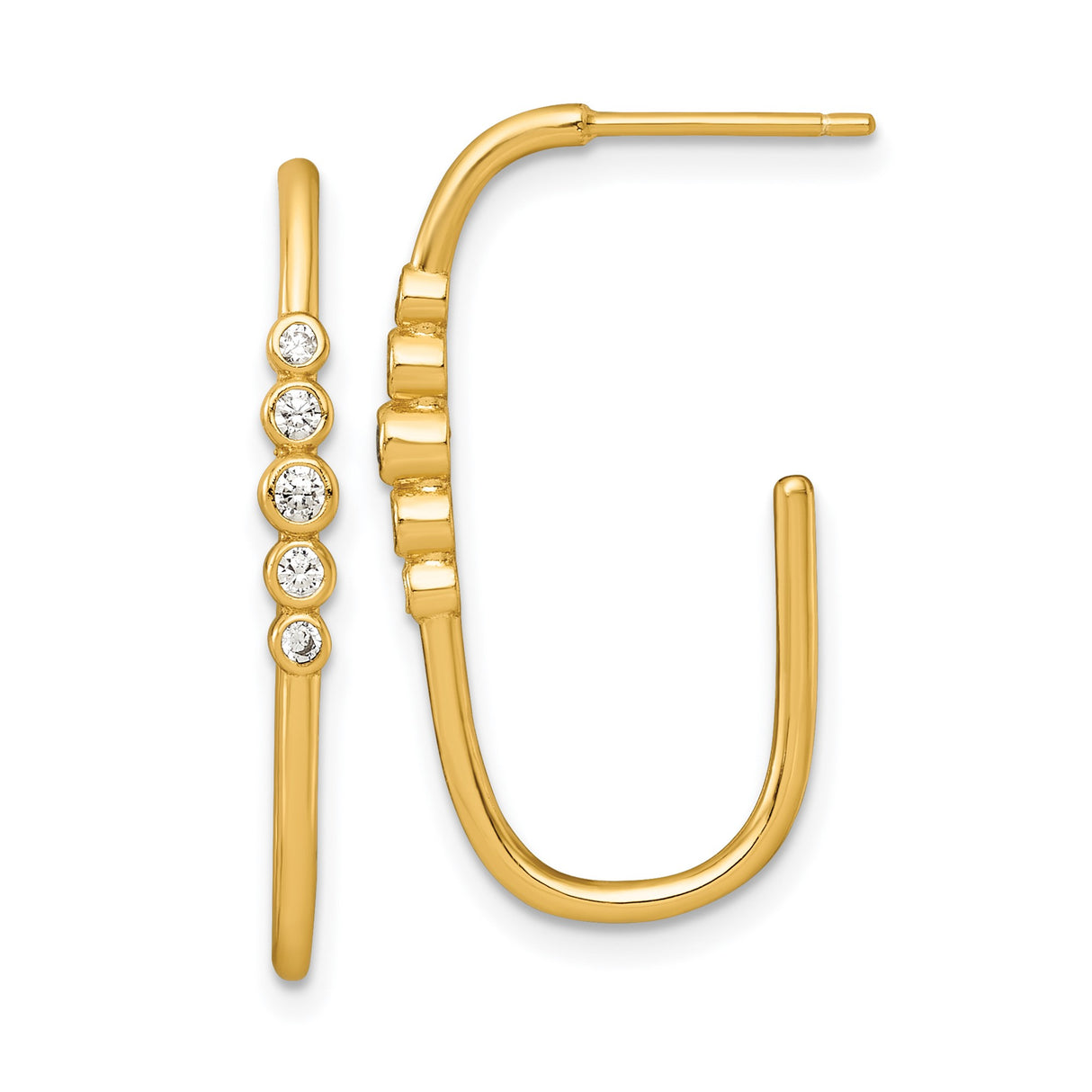 Sterling Silver Hoop Earrings with Bezel Set Cubic Zirconia, Gold Plated Minimalist Design