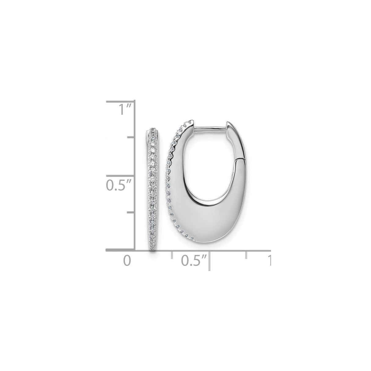 Sterling Silver Oval Hoop Earrings with Cubic Zirconia, Rhodium Plated Modern Design