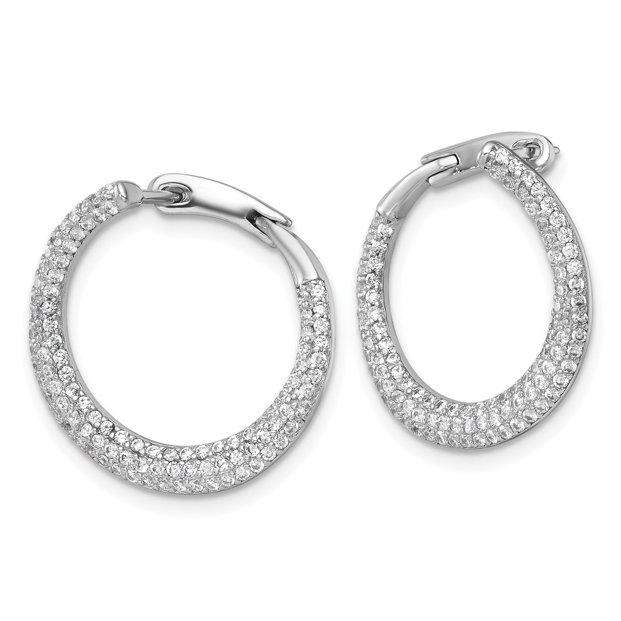 Sterling Silver Twisted Hoop Earrings with Cubic Zirconia, Rhodium Plated Round Design for Women