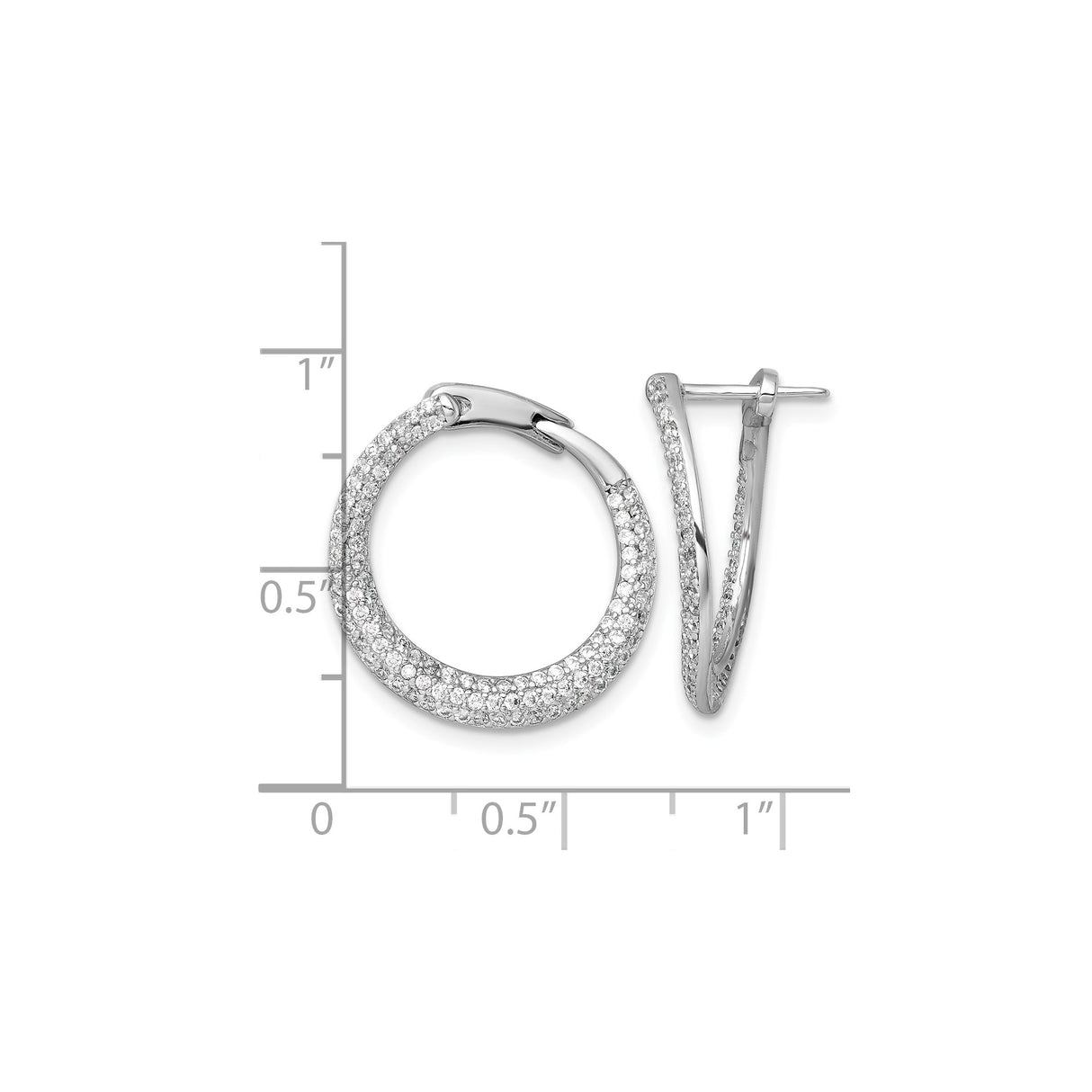 Sterling Silver Twisted Hoop Earrings with Cubic Zirconia, Rhodium Plated Round Design for Women