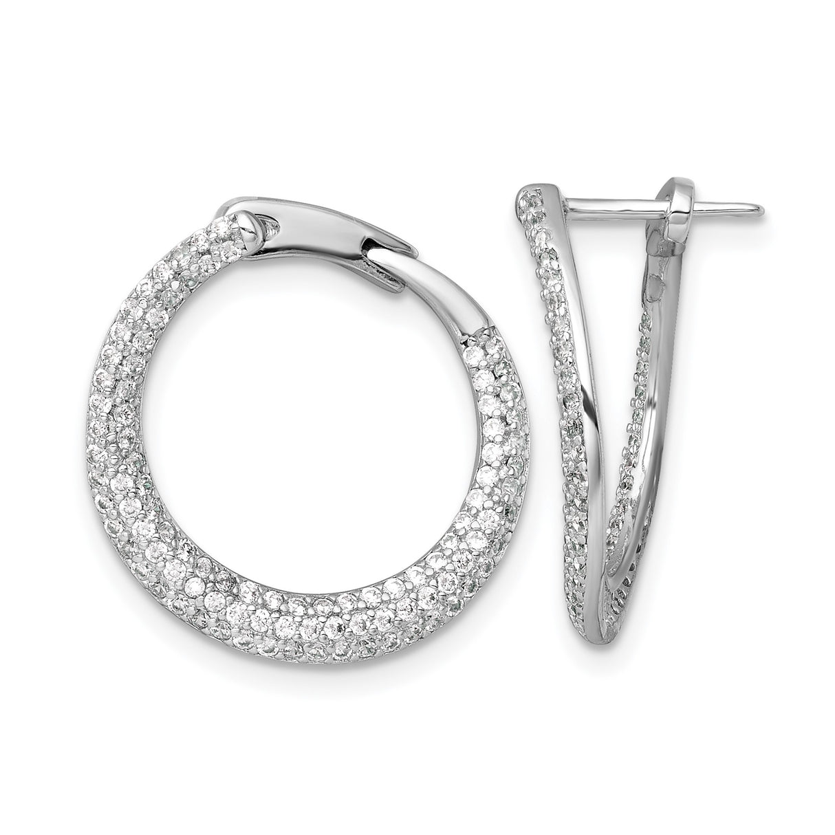 Sterling Silver Twisted Hoop Earrings with Cubic Zirconia, Rhodium Plated Round Design for Women