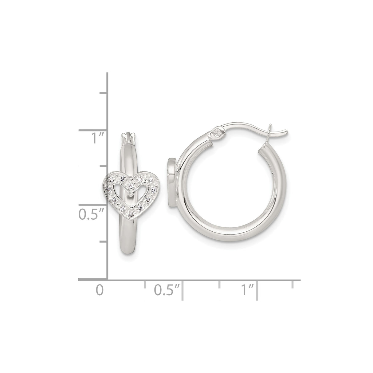 Sterling Silver Hoop Earrings with Open Heart Charms and Cubic Zirconia Accents
